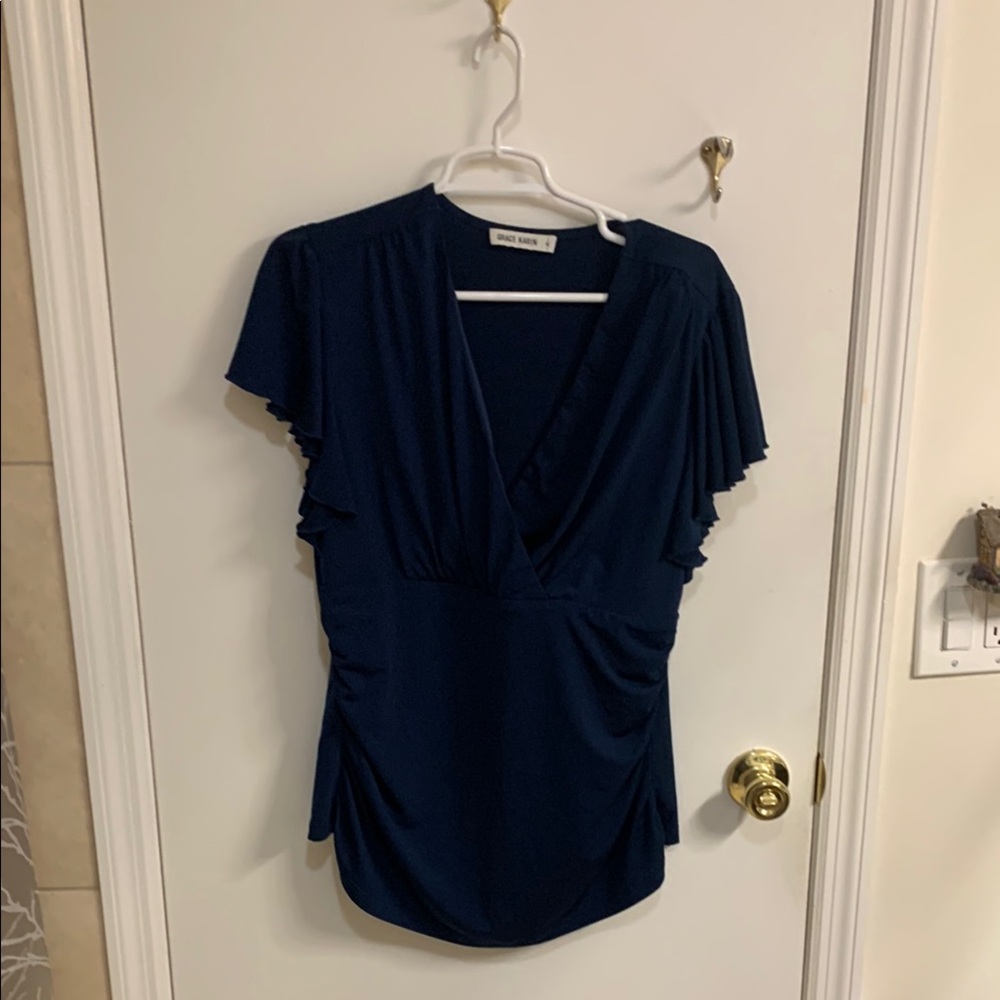 Blue Ruched Ruffled Blouse in size XL